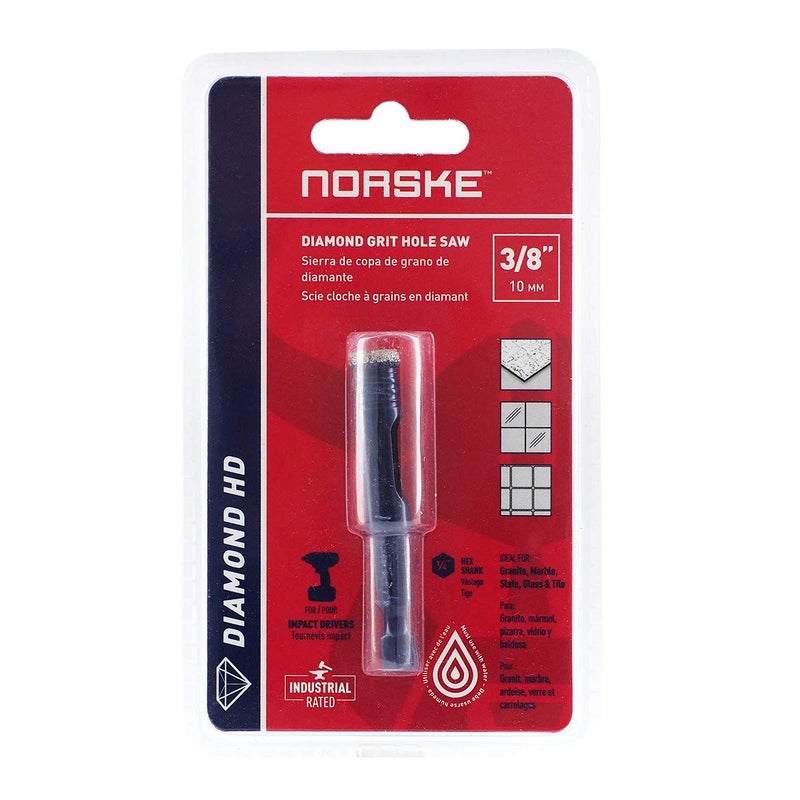 Norske أداة نوردسكي NDHSI108 3/8 بوصة (10 مم) مثقاب ماسي ملحوم بالفراغ بجودة صناعية لقطع البلاط والحجر والزجاج والطوب والكتل ولوح الأسمنت - Image 1